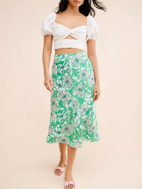 Lilly Pulitzer Dresses & Skirts - Lilly Pulitzer Rennox Green & Pink Floral Midi Skirt Size 6